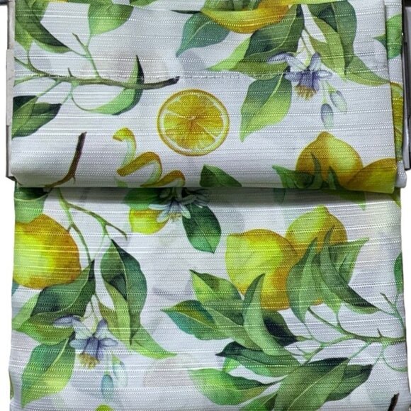Tribeca Cafe Curtain Set Lemon Print 3 Piece Tier Set Fruit Floral White Yellow - Picture 6 of 15